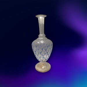 Antique Decanter Coralene Glass Clear With Blue Design c. 1880-1930
